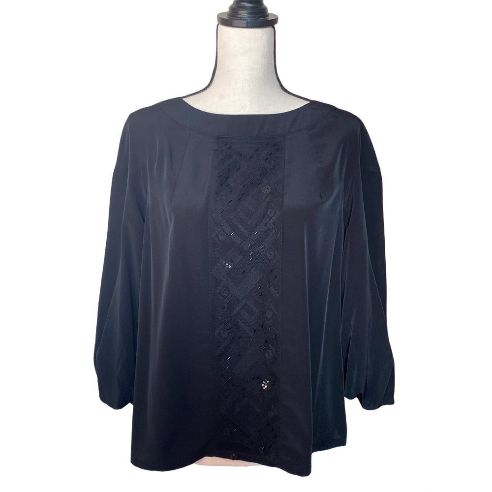 Episode black embellished‎ sequins and lace 3/4 sleeves scoop women’s top size 8